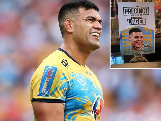 David Fifita has had his backflip immortalised with a beer