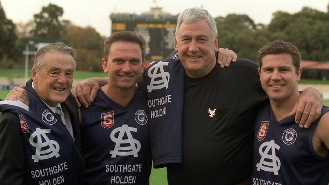 Jim Deane with fellow South Adelaide greats Mark Naley, Peter Darley and Andrew Osborne in 2002.