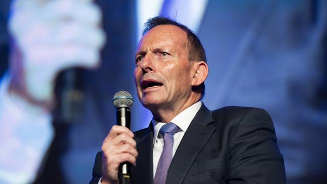 Tony Abbott pictured speaking at the CPAC Conference earlier this month. Picture: NewsWire / Monique Harmer.