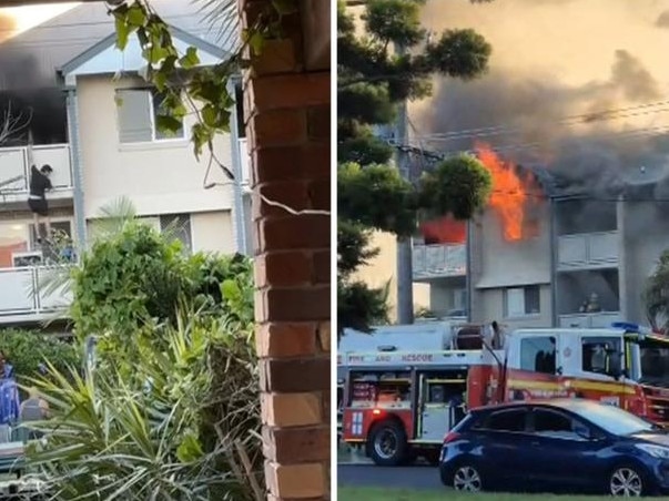 A Queensland man has made a dramatic escape from a battery fire at a unit block, with locals dubbing him the Gold Coast’s “Spider-Man”. Picture: 7News