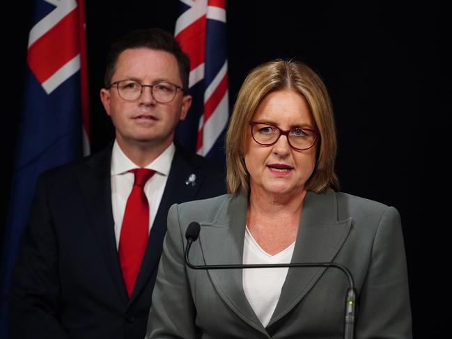 Victorian Premier Jacinta Allan and Police Minister Anthony Carbines. Picture: Luis Enrique Ascui