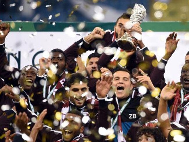 Qatar celebrate their Gulf Cup success.