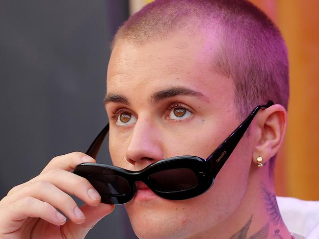 INGLEWOOD, CALIFORNIA - FEBRUARY 13: Singer Justin Bieber attends Super Bowl LVI between the Los Angeles Rams and the Cincinnati Bengals at SoFi Stadium on February 13, 2022 in Inglewood, California. (Photo by Kevin C. Cox/Getty Images)