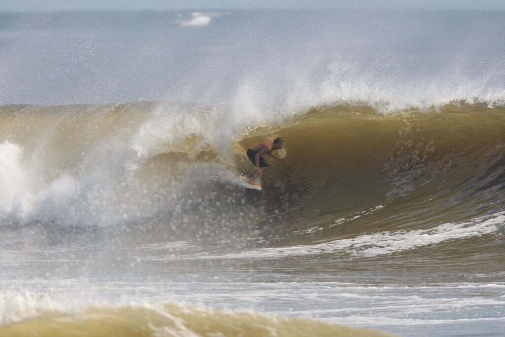 The moves were bigger and the tubes getting longer as the swell from an ex-cyclone sends massive waves onto the Sunshine Coast point breaks. Picture: Nicholas Falconer