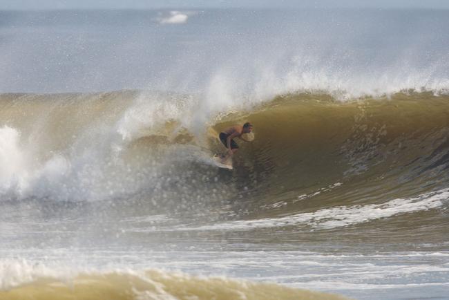 The moves were bigger and the tubes getting longer as the swell from an ex-cyclone sends massive waves onto the Sunshine Coast point breaks. Picture: Nicholas Falconer