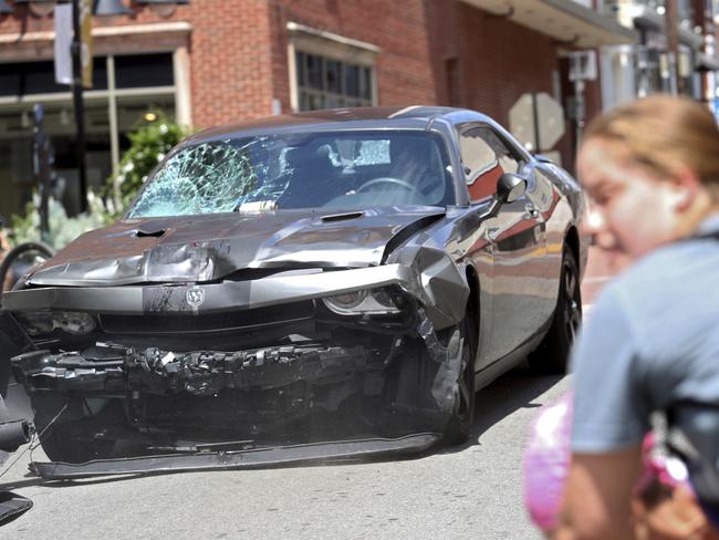 The vehicle that rammed into a group of protesters. Picture: AP