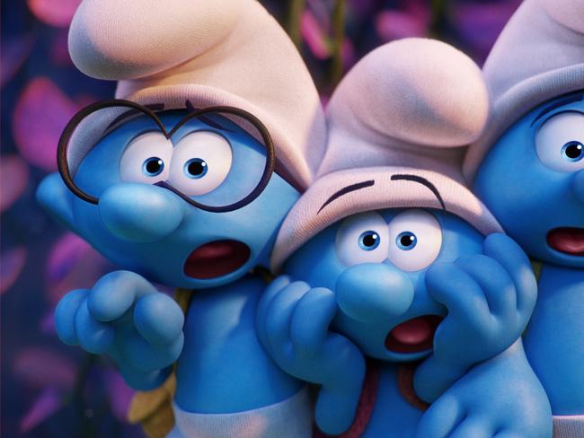 Brainy (Dany Pudi), Clumsy (Jack McBrayer) and Hefty (Joe Manganiello) in the third animation from The Smurfs. Picture: Columbia Pictures and Sony Pictures Animation