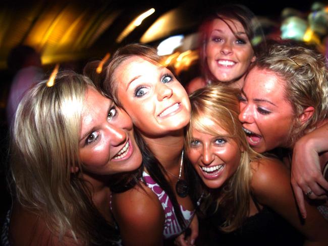 Schoolies Week at Byron Bay NSW; Kelsey Mannis, Geneva Caldwell, Genevieve Liston, Kat Couttei, Genevieve Hyde of Sacre Couer College at The Beach Hotel