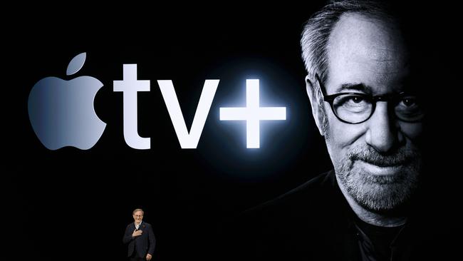 CUPERTINO, CA - MARCH 25: Filmmaker Steven Spielberg speaks during an Apple product launch event at the Steve Jobs Theater at Apple Park on March 25, 2019 in Cupertino, California. Apple announced the launch of it's new video streaming service, unveiled a premium subscription tier to its News app, and announced  it would release its own credit card, called Apple Card.  (Photo by Michael Short/Getty Images)