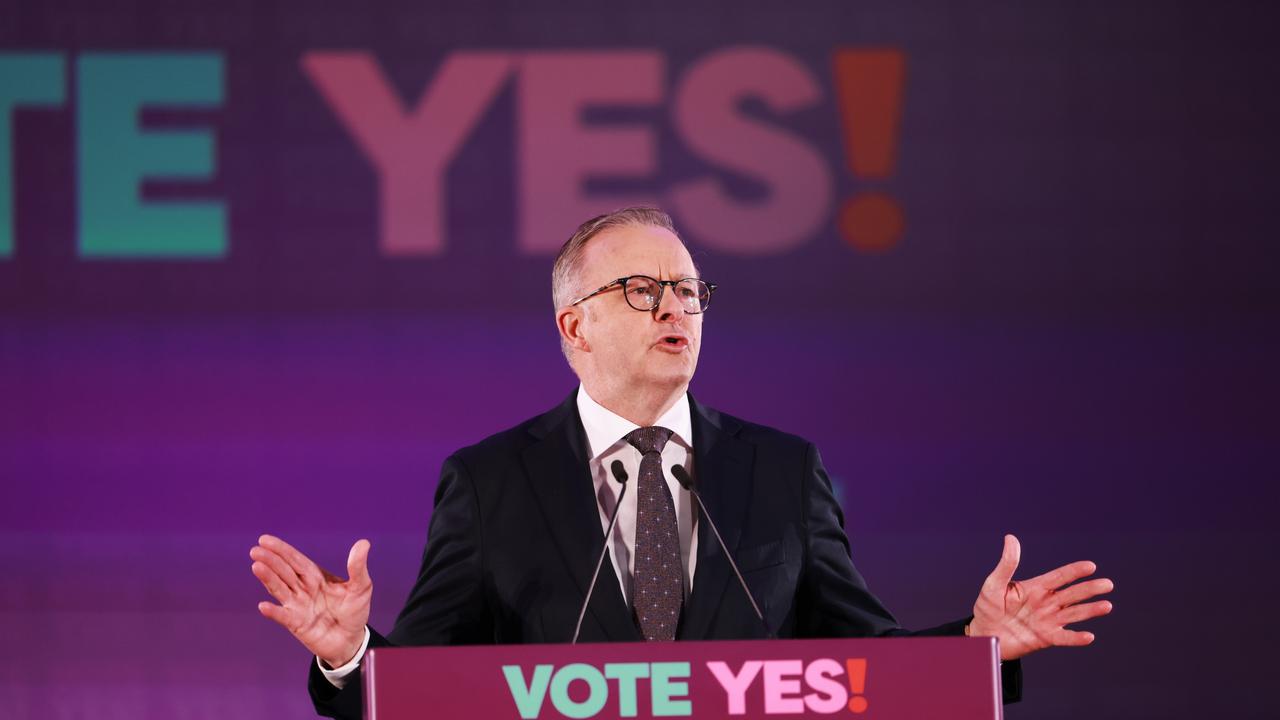 Prime Minister Anthony Albanese speaks at the Yes campaign launch on Wednesday. Photo: James Elsby/Getty Images