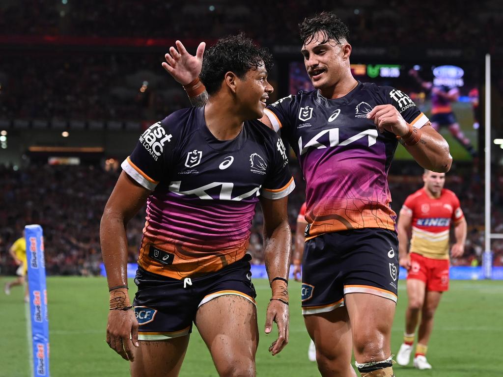 The Broncos will struggle to retain both (L-R) Selwyn Cobbo and Kotoni Staggs. Picture: Getty Images