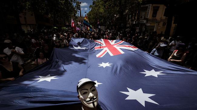 Protesters in Bourke St during a recent rally. Picture: Getty