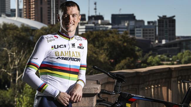 CYCLING - Time Trial World Champion Rohan Dennis at home with his rainbow jersey. Picture SARAH REED