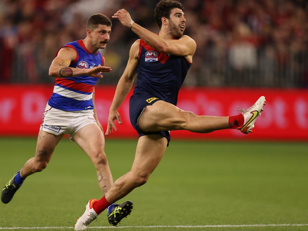 Norm Smith medallist Christian Petracca kicks the ball. Picture: Paul Kane/Getty Images