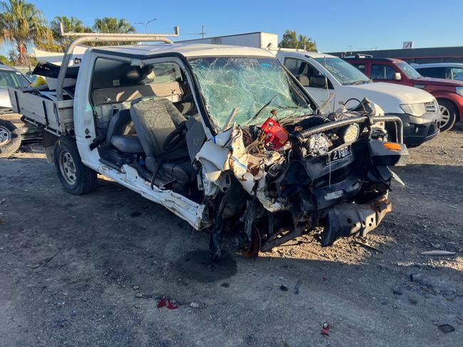 Shannon Pacher's Holden Rodeo following a crash along Hay Point Rd on June 5, 2022. Dean Anthony Thompson was drink-driving when he crashed into Mr Pacher's vehicle. Picture: Contributed