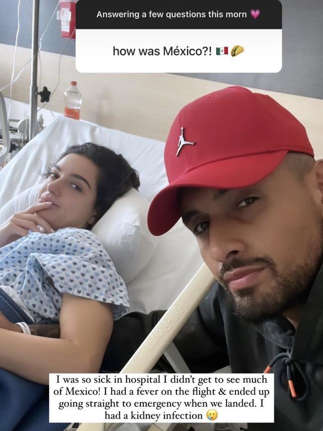 Nick Kyrgios at his girlfriend's side as she battled a kidney infection. Picture: Instagram