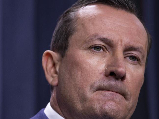 PERTH, AUSTRALIA - JANUARY 08:  Western Australian Premier Mark McGowan speaks during a press conference on Covid-19 following the National Cabinet meeting on January 8, 2021 in Perth, Australia. Australia's national cabinet met today to discuss concerns about the UK variant of the Covid-19 strain as Brisbane enters a three-day lockdown after a cleaner working at a quarantine hotel tested positive for strain. (Photo by Matt Jelonek/Getty Images)