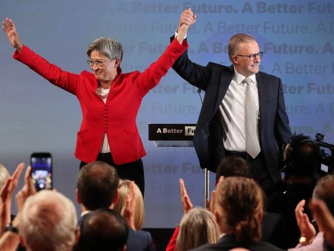 Penny Wong and Labor leader Anthony Albanese at the Labor Party launch in Perth WA. Picture: Liam Kidston.