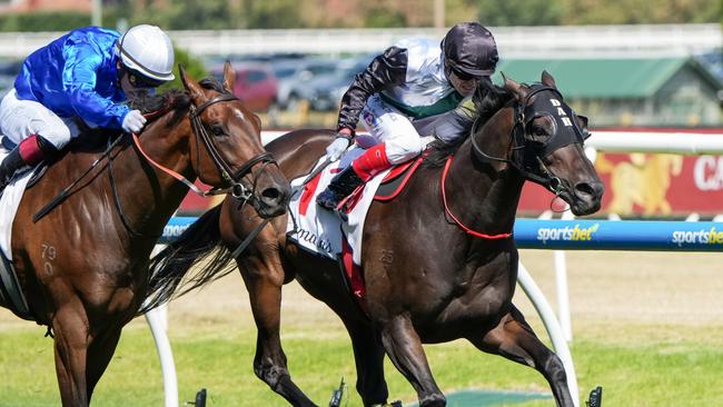 Mr Brightside (NZ) ridden by Craig Williams wins the Lamaro's Hotel Futurity Stakes at Caulfield Racecourse on February 22, 2025 in Caulfield, Australia. (Photo by George Sal/Racing Photos via Getty Images)