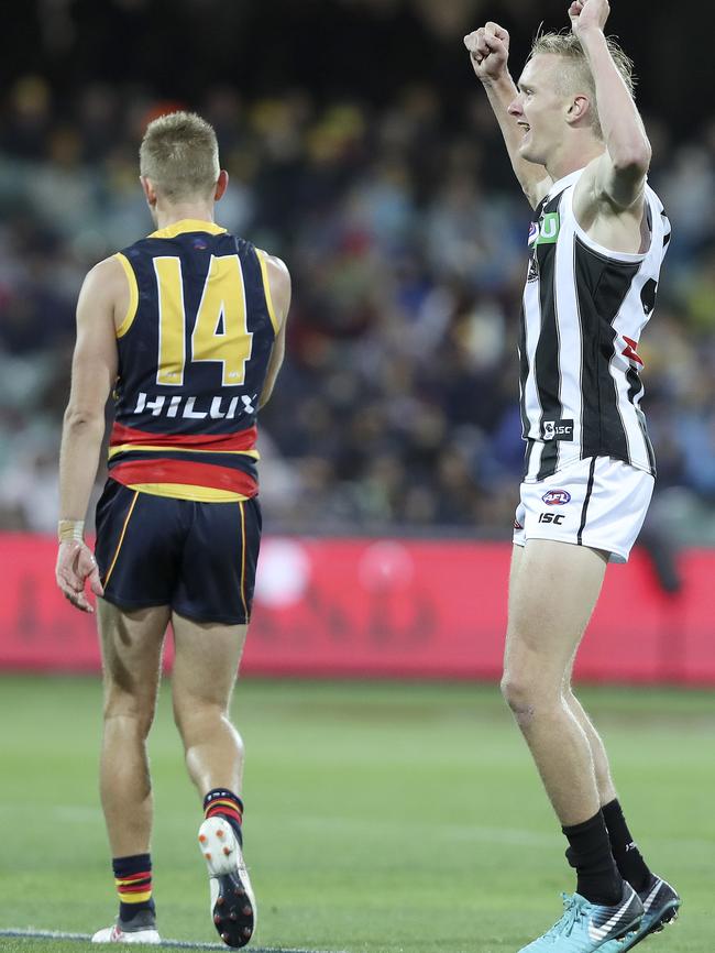 David Mackay received a head knock, his second this season, on a bad night for the Crows. Picture: SARAH REED