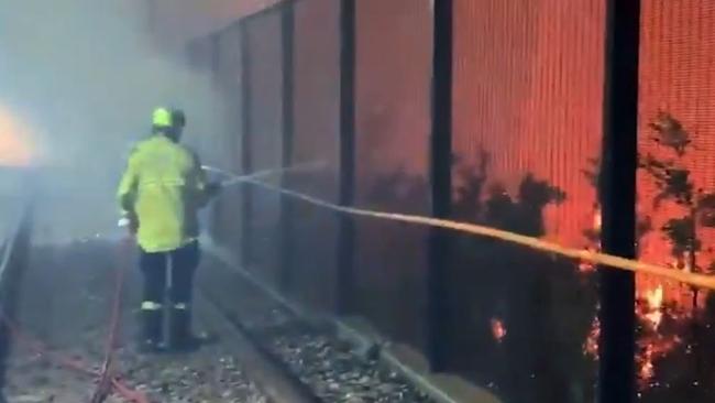 NSW Trains’ Rail Emergency Response Unit worked side-by-side with NSW RFS and Incident Rail Commanders to protect infrastructure on the Blue Mountains and Southern Highlands lines as fires raged towards them. Picture: NSW Trains