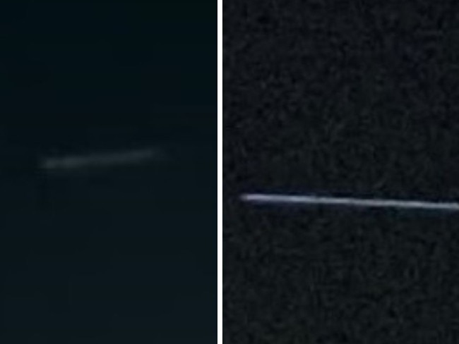 Possible UFO lights in the night sky believed to Starlink satellites. Picture: Facebook