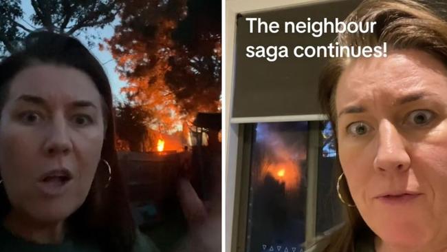 VonnieM couldn't believe it when she saw flames above the fence line in her nextdoor neighbour's backyard. Picture: TikTok