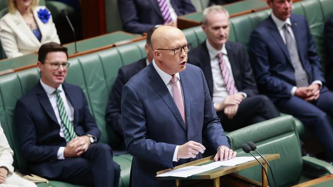 Peter Dutton delivers the budget reply at Parliament House.