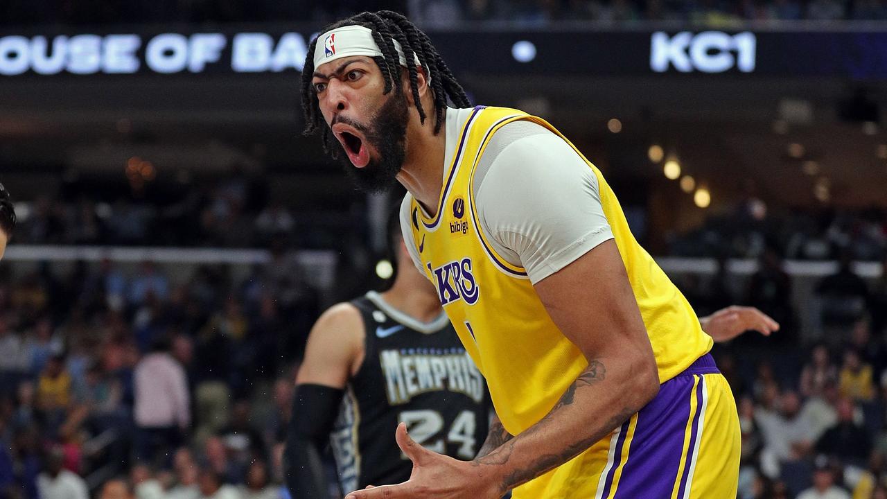 MEMPHIS, TENNESSEE – FEBRUARY 28: Anthony Davis #3 of the Los Angeles Lakers reacts during the first half against the Memphis Grizzlies at FedExForum on February 28, 2023 in Memphis, Tennessee. NOTE TO USER: User expressly acknowledges and agrees that, by downloading and or using this photograph, User is consenting to the terms and conditions of the Getty Images License Agreement. Justin Ford/Getty Images/AFP (Photo by Justin Ford / GETTY IMAGES NORTH AMERICA / Getty Images via AFP)