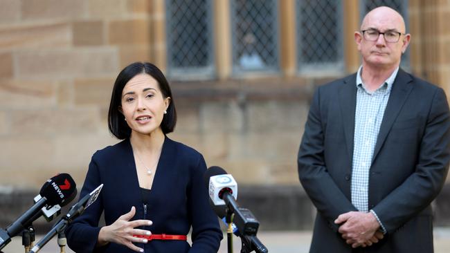 Education Minister Prue Car and NESA CEO Paul Martin announce the changes to teacher accreditation at the University of Sydney. Picture: NCA NewsWire / Damian Shaw