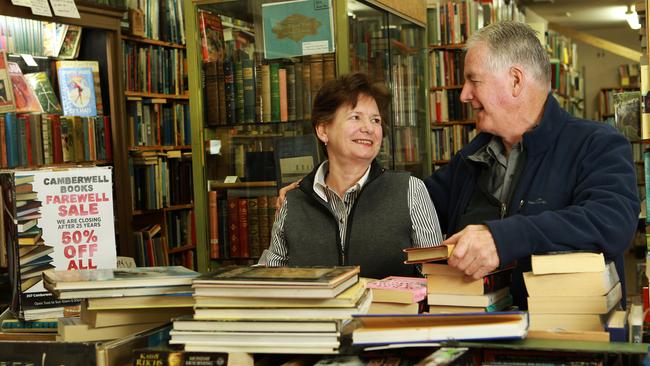 Camberwell Books is closing after 25 years of business. Pictured are owners Irene and Mick Stone. Picture: Janine Eastgate