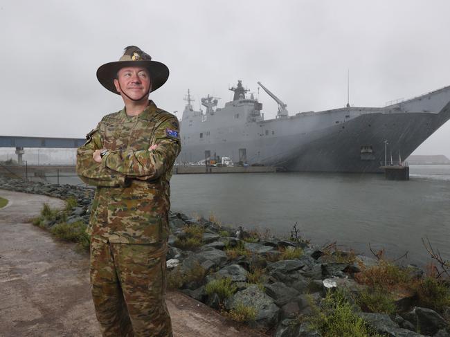 Major General Scott Winter, Commander Joint Task Force 637, at the Brisbane International Cruise Terminal as HMAS Adelaide prepares to leave for Tonga. Picture: Tara Croser.