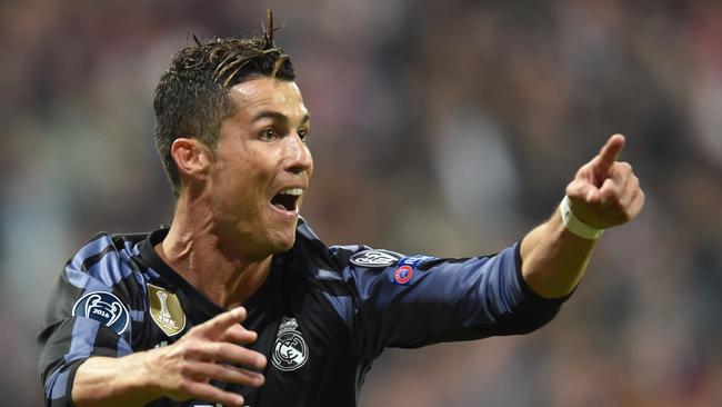 Real Madrid's Portuguese forward Cristiano Ronaldo reacts after scoring.
