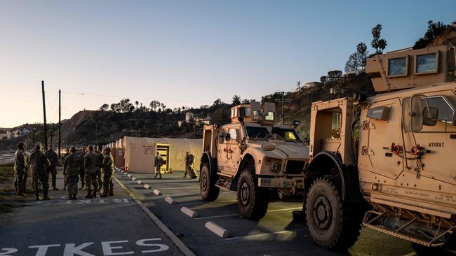 National Guard soldiers during operations along Pacific Coast Highway in Malibu. Picture: Getty Images