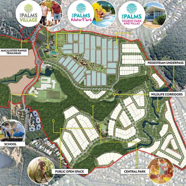 Paradise Palms owner Darren Halpin has released a suite of new promotional material ahead of the launch of a major new masterplan for the vision of transforming the former Kewarra Beach golf course into The Palms Collection - a residential and tourism development complete with caravan park and water park. The new masterplan features a significant increase in green space to previous iterations. PICTURE: SUPPLIED