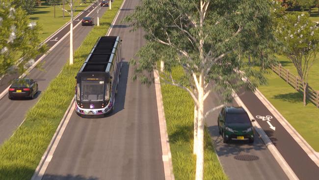 An artist’s impressions of a rapid transit corridor proposed for Fifteenth Ave. Picture: Liverpool Council