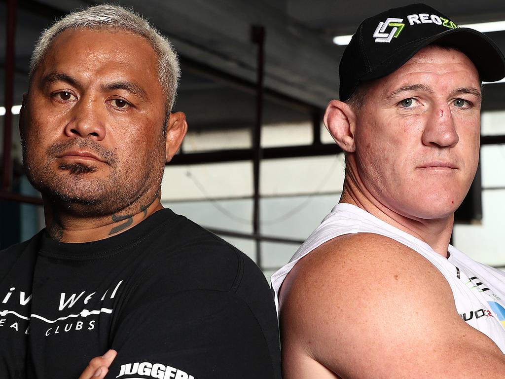 Mark Hunt and Paul Gallen are ready to throw down. (Photo by Kelly Defina/Getty Images for Fox Sports)