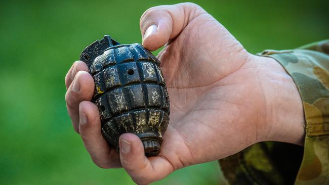 A grenade similar to this one was found by police in Coolaroo. Picture: AAP