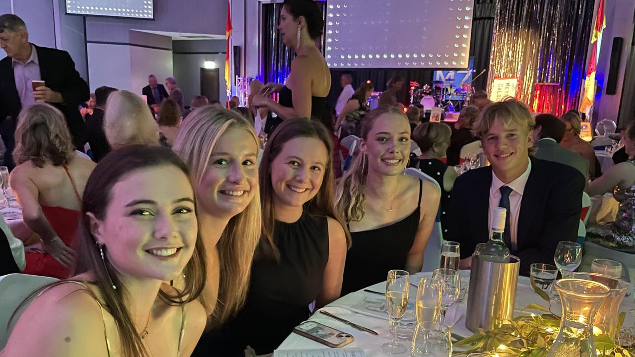 Sarie Lombard, Imogen Hiley, Lily Taylor, Jade Gardiner, and Noah Richards at the Metropolitan Caloundra Surf Life Saving Club 90th Anniversary Gala Ball.