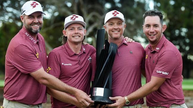 It’s ours … Leishman, Smith, Jones and Herbert with the spoils. Picture: Mark Brake/Getty Images