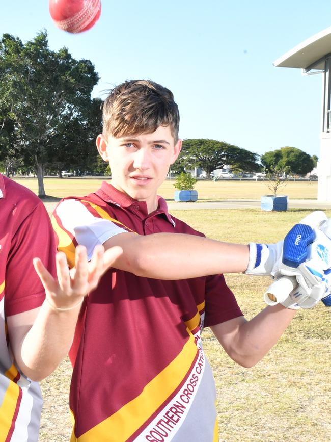 Southern Cross Catholic College’s 2021 intermediate cricket captain Finn Carroll ahead of the regional finals. Picture: Matthew Elkerton