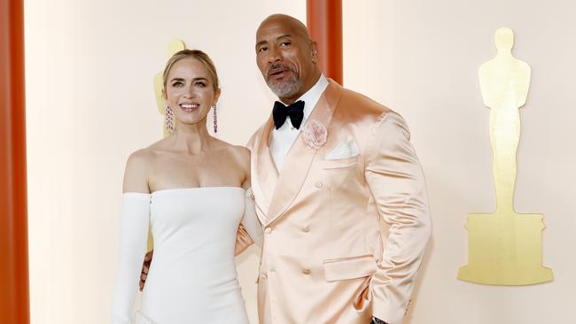 Emily Blunt and Dwayne Johnson attends the 95th Annual Academy Awards on March 12, 2023 in Hollywood, California. (Photo by Mike Coppola/Getty Images)