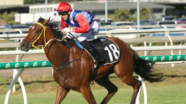 <s1>TOUGH TEST: Mishani Electra (pictured scoring at Eagle Farm) </s1>is one of three Mark Currie runners engaged for the Gold Coast meeting tomorrow. She comes up against the talented Command’n’Conquer. <ld pattern=" "/> <source>Picture: AAP Image/John Searle</source>