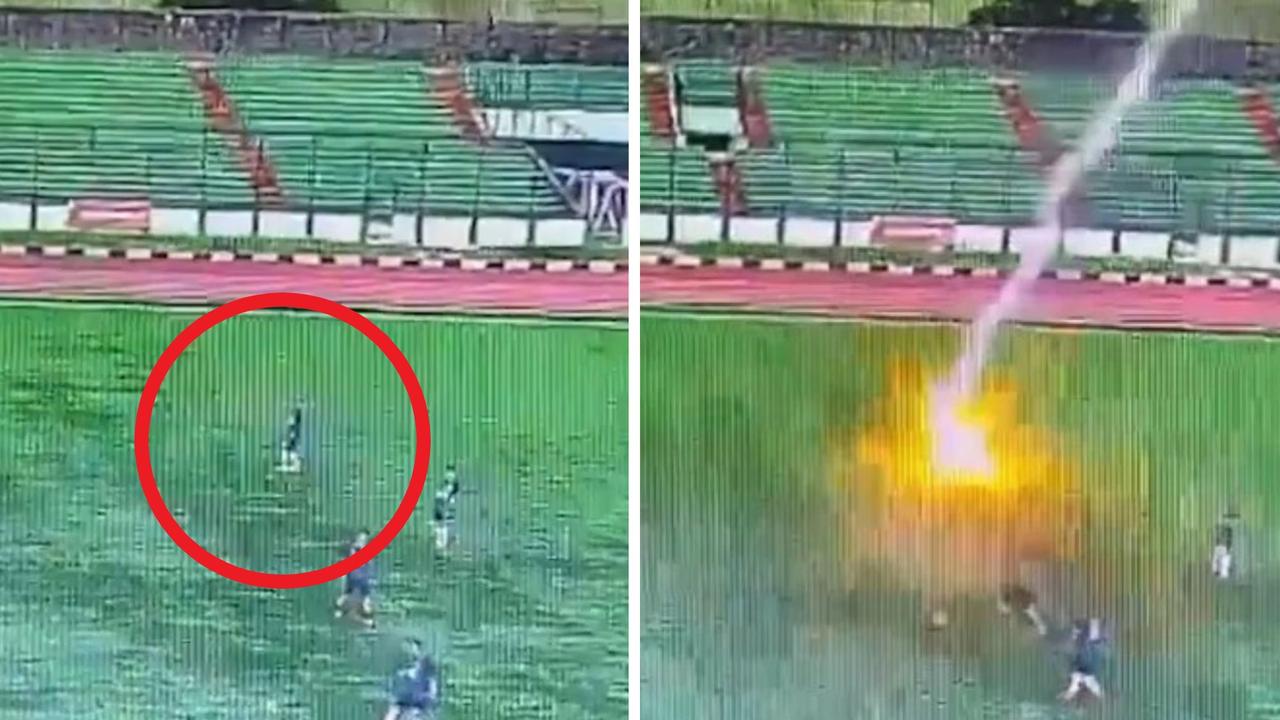 A football has died after being struck by lightning on field. Photo: Twitter