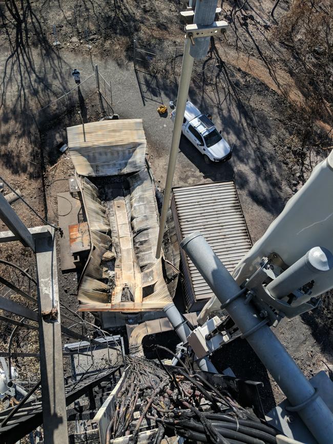 The damaged Telstra mobile tower and equipment in Mount Torrens. Source: Supplied.