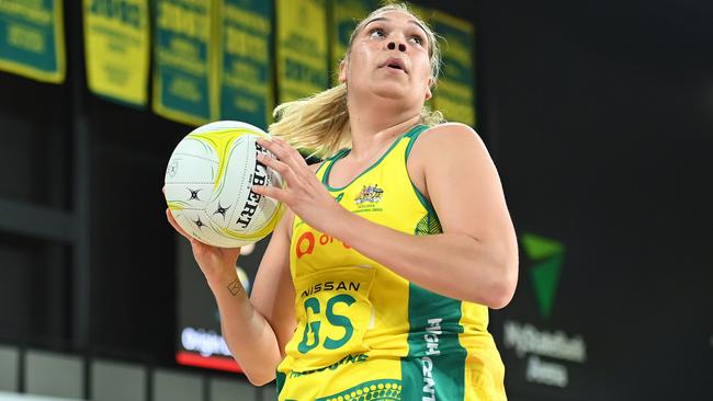 Donnell Wallam in action against South Africa in Hobart. Her form could not be ignored by selectors for the Netball Nations Cup. Photo: Getty Images