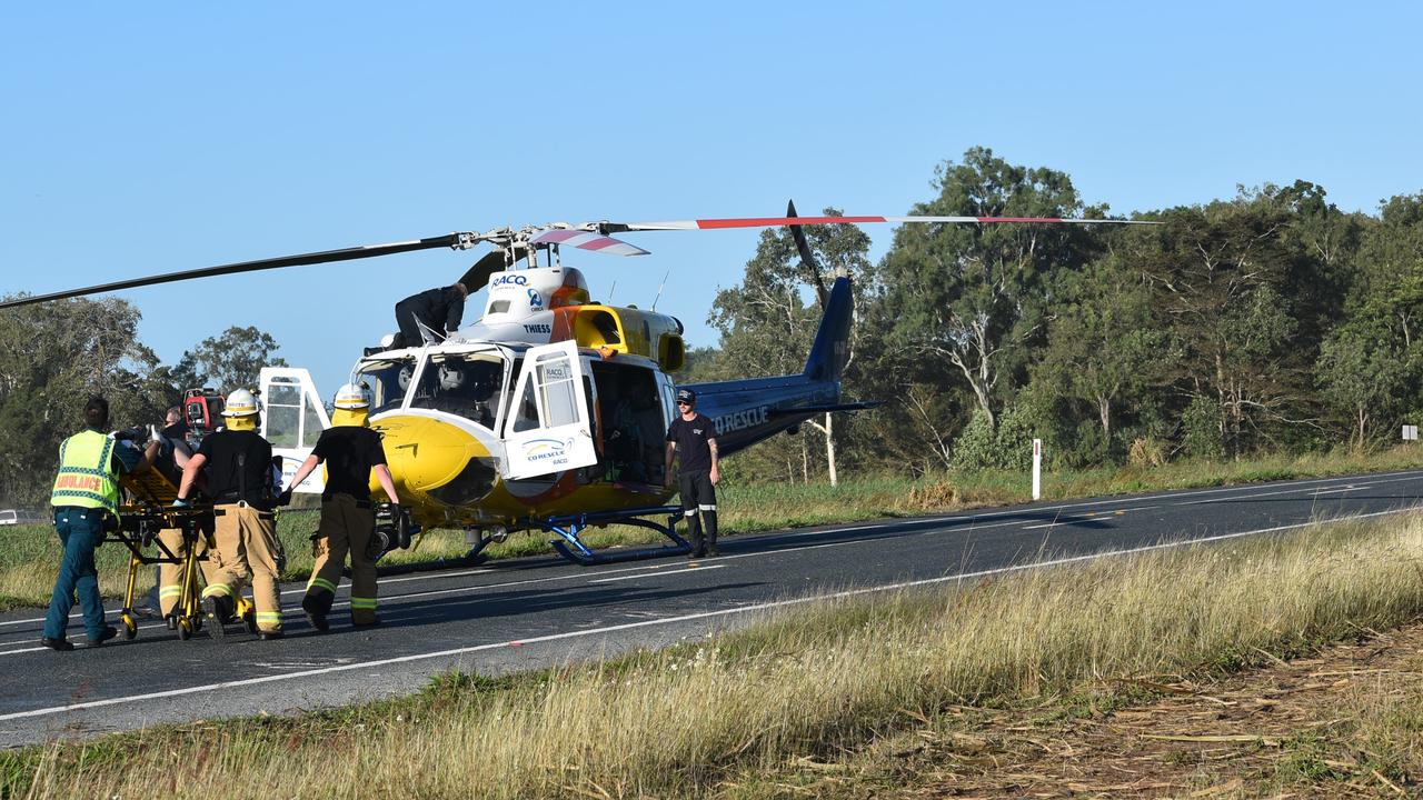 A teenage boy was flown to hospital after a tragic crash that killed his father on the Bruce Highway near Pindi Pindi. Picture: Lillian Watkins.