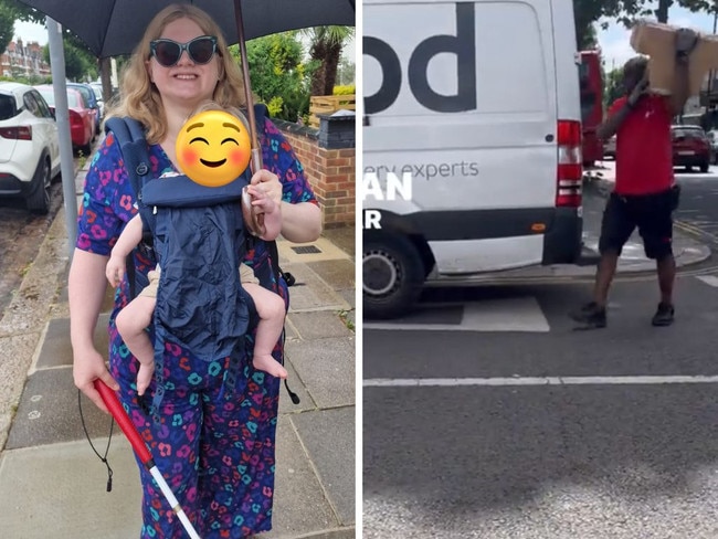 Footage of the distressing moment a blind mum and her baby were forced to wait at the side of a busy road has surfaced in scary evidence of the true impact of thoughtless drivers.