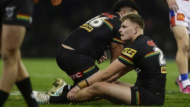 Harrison Hassett looks on after the heavy defeat. (Photo by Mark Evans/Getty Images)