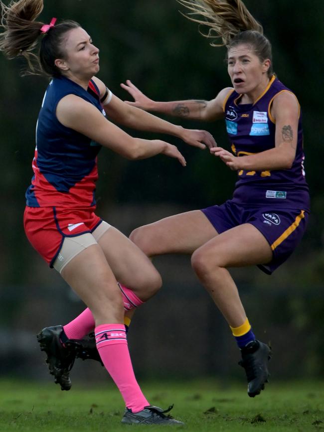 VAFA: Coburg’s Isabella Hayes sends her opponent flying. Picture: Andy Brownbill